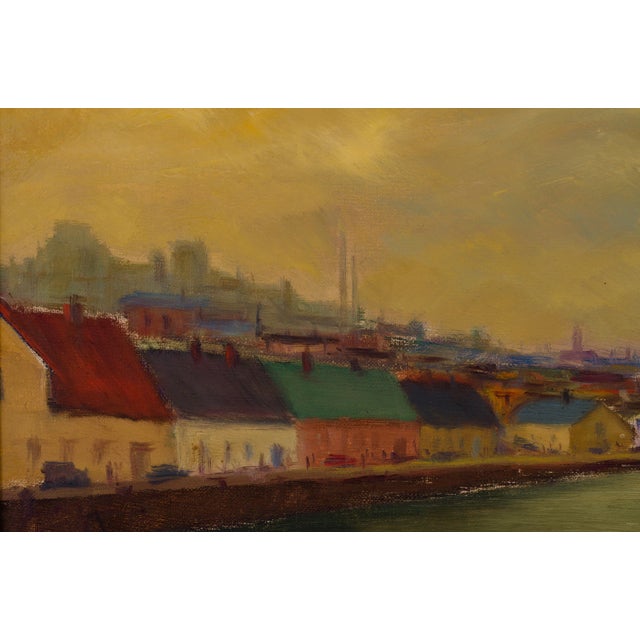 Mid-Century Modern Egon Larsson, Swedish Canal Cityscape, 1955, Oil on Canvas For Sale - Image 3 of 11