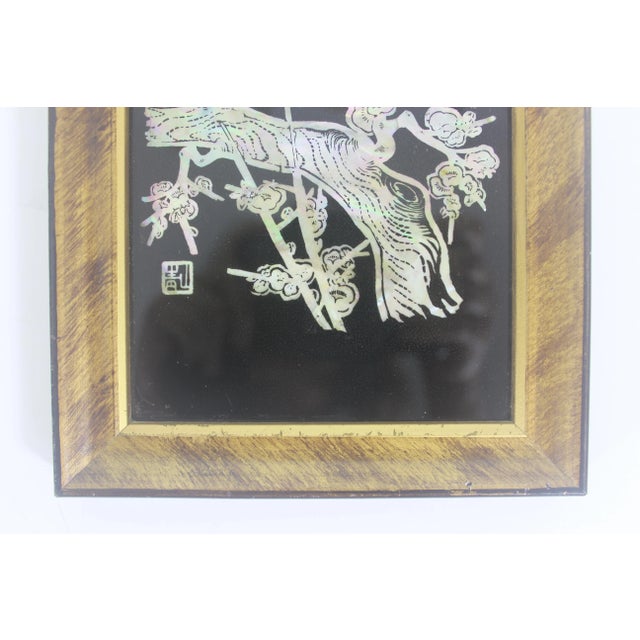Vintage Chinoiserie Iridescent Mother of Pearl Art With Cherry Blossoms and Birds on a Branch Framed For Sale - Image 10 of 10