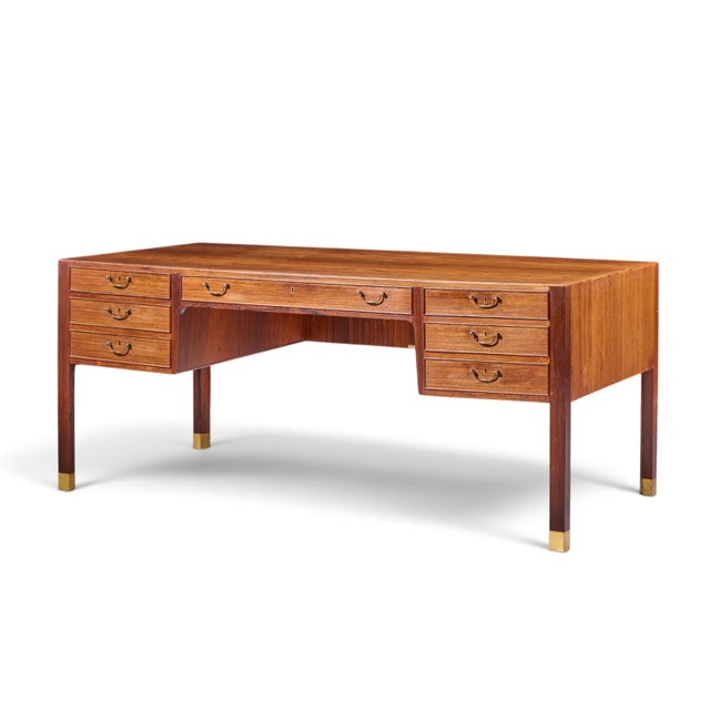 Mid-Century Modern Ole Wanscher for Aj Iversen Mid Century Danish Rosewood and Brass Desk For Sale - Image 3 of 9