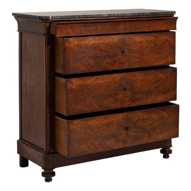 19th Century France Rich Mahogany Marble-Top Mahogany Chest For Sale