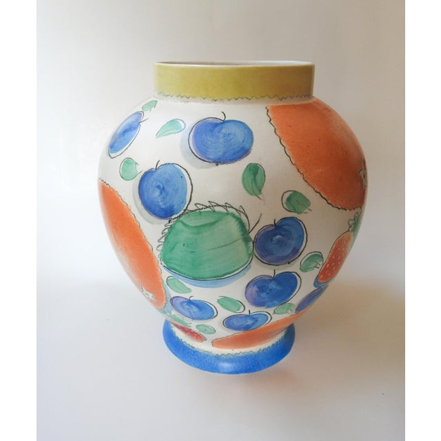English Late 20th Century Angela Atkinson Hand Painted Fruit Vase For Sale - Image 3 of 6