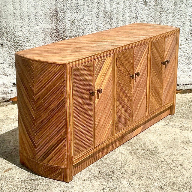Vintage Coastal Chevron Pencil Reed Credenza | Chairish
