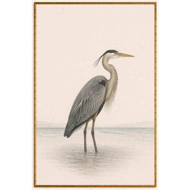 Paper Great Blue Heron Coastal Study, Neutral Bird Wall Art Print, 20" X 30" For Sale - Image 7 of 11