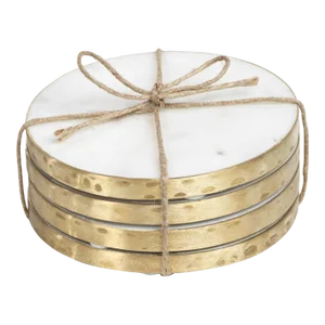 Mannara 4" Round Marble Coasters, Set of 4