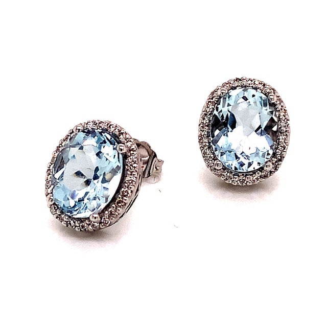 Natural Aquamarine Diamond Stud Earrings 14k WG 5.46 TCW Certified For Sale - Image 14 of 15