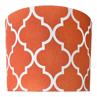 Late 20th Century Contemporary Terracotta Quatrefoil Trellis Statement Drum Shade For Sale