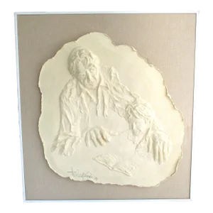 Leon Lee Bleifeld Molded Paper Sculptural Relief "Rabbi Teaching Torah to a Boy"