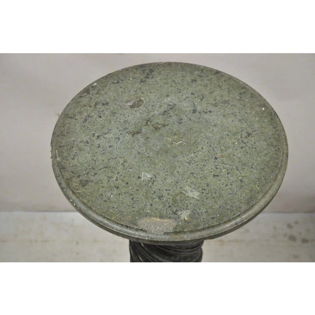 American Antique Italian Classical Style Green Marble Spiral Carved Round Pedestal Plant Stand For Sale - Image 3 of 12