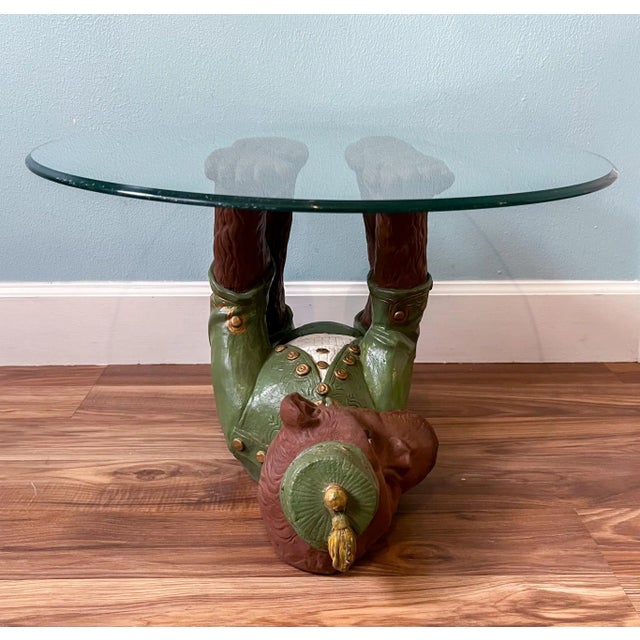 1960's Plaster Bell Hop Monkey Side Table With Glass Top For Sale - Image 4 of 11