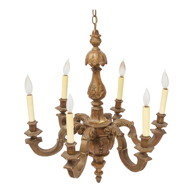 French Baroque Style 19th Century Carved Giltwood Six Light Chandelier For Sale