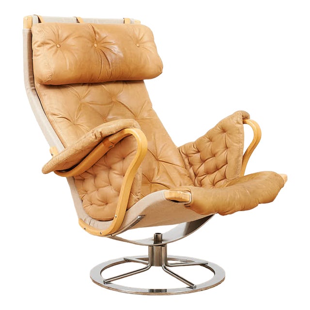 Vintage Lounge Chair in Leather by Bruno Mathsson for Dux, 1967 For Sale