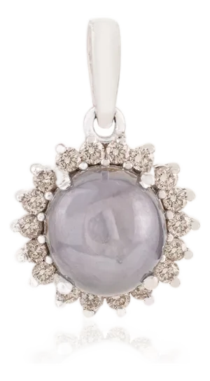 4.65ct Star Sapphire Cabochon & Diamond Sunburst Halo Pendant in 14k White Gold