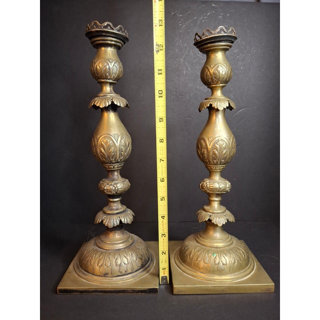 Antique Fraget Warsaw Silver Plate Candlesticks Pair Polish Judaica 3342 13" For Sale - Image 17 of 18