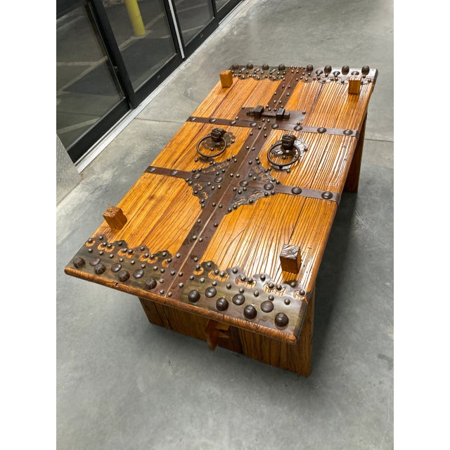 Wood Bespoke Executive Desk From Old Chinese Temple Gates For Sale - Image 7 of 13