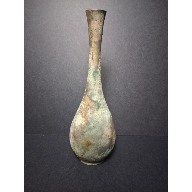 Minimalist Takaoka Vertigris Patina Bronze Ikebana 9" Bud Vase For Sale - Image 11 of 15
