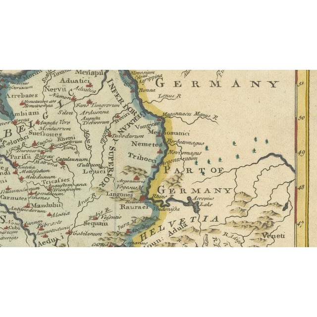 Paper Antique Hand-Colored Map of Ancient Gaul, 1748 For Sale - Image 7 of 9