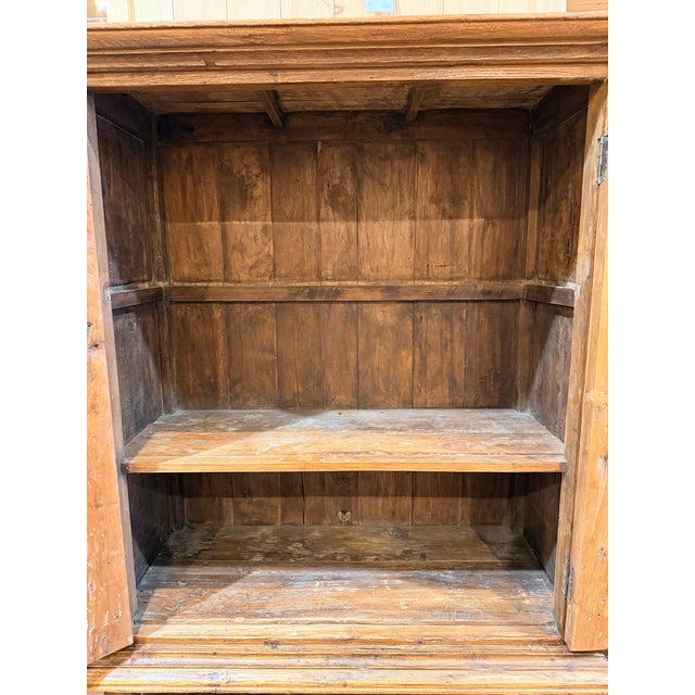 Brown Antique Pine Armoire Cabinet With Paneled Doors and Plinth Base For Sale - Image 8 of 9