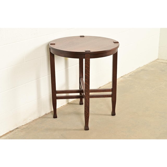 L. & J.G. Stickley, Inc. Miller Cabinet Co. Antique Mission Oak Arts & Crafts Tabouret Side Table, Newly Refinished For Sale - Image 4 of 10
