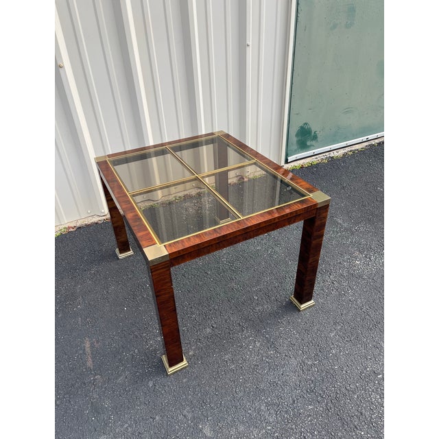 1970s Faux Tortoiseshell Smoked Glass and Brass Side Tables- A Pair For Sale - Image 11 of 12