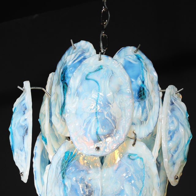 Mid-Century Hand-Blown Murano Opalescent & Cerulean Detail Glass Chandelier For Sale - Image 17 of 18