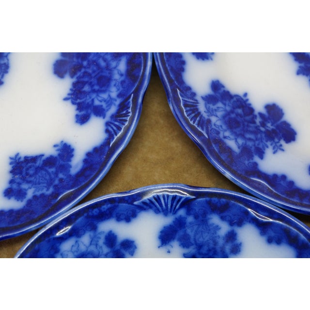 5 Pc Antique New Wharf Pottery Waldorf Flow Blue Porcelain Dinnerware Bowl Plate For Sale - Image 10 of 17