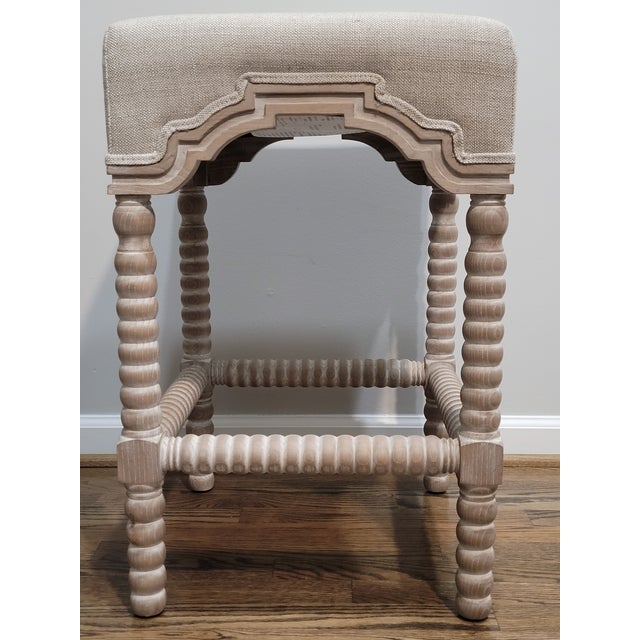 French Country Essentials for Living French Linen Country Bisque Rue Square Counter Stool For Sale - Image 3 of 8