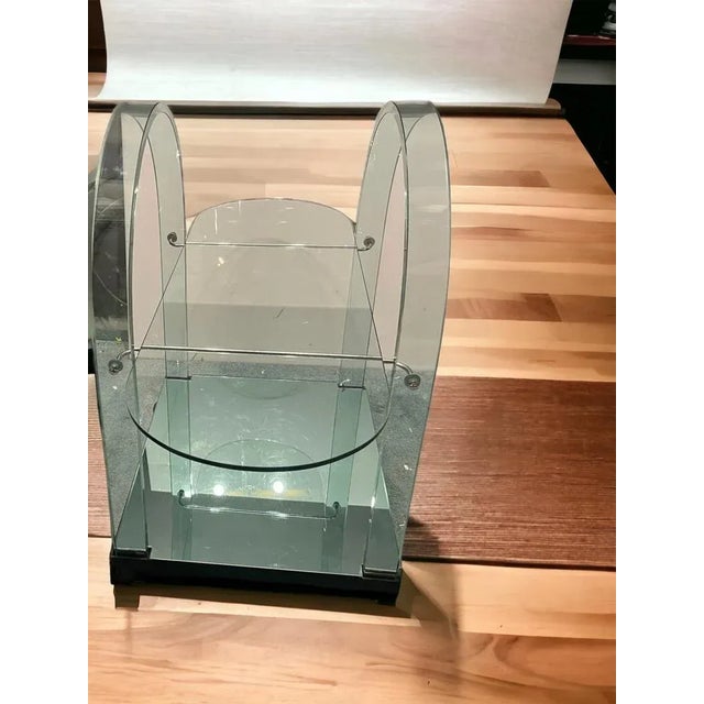 Glass Trolley Bar Fiam Pesaro Italy Transparent clear slightly green glass Mirrored base Height 82 cm Width 104 cm Depth...