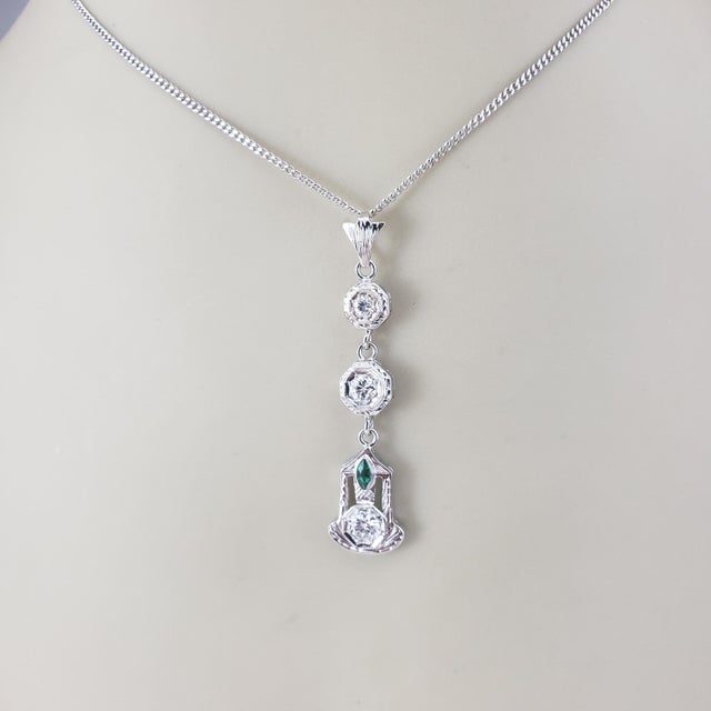 Metal Mid 20th Century 14k White Gold and Diamond Pendant Necklace For Sale - Image 7 of 7