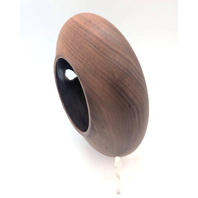 Wood Hand Turned and Lathed Walnut Wood Bowl For Sale - Image 7 of 14