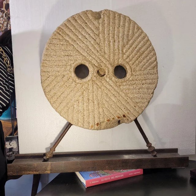 Baroque Antique Castilian Millstone in Granite and Iron Sculpture, 1800s For Sale - Image 3 of 18