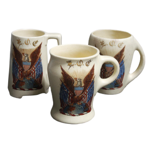 Antique Lot C. 1910's Roseville Creamware f.o.e. Fraternal Order of Eagles Tankard Mugs