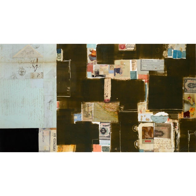 Light Blue and Brown Chine Colle Watercolor With Found Object Collage by Michael Pauker For Sale - Image 4 of 8
