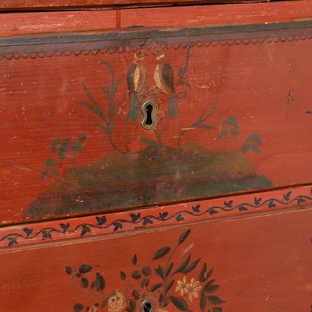 19th Century Original Red-Painted Danish Pine Chest of Five Drawers For Sale - Image 9 of 17