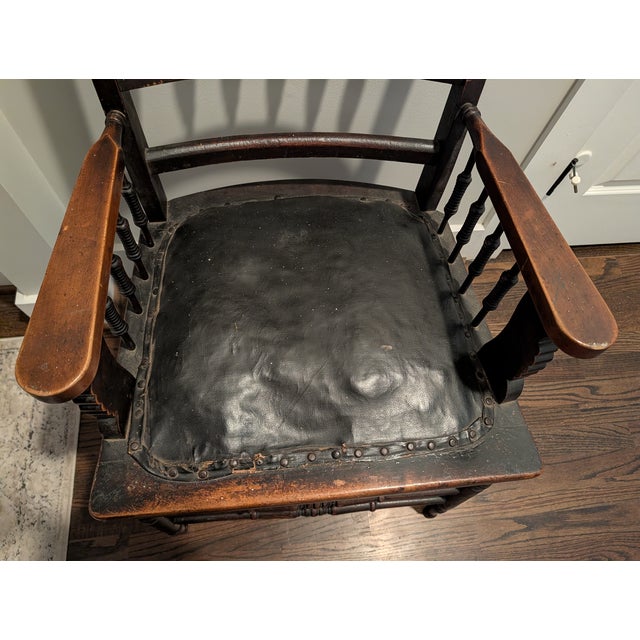 Antique Victorian Eastlake Style Spindle Armchair With Leather Seat For Sale - Image 4 of 6