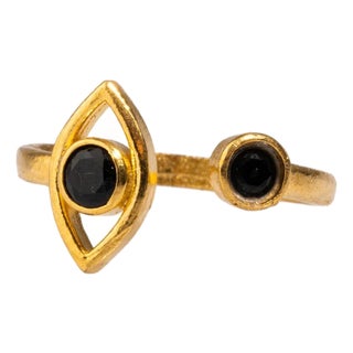 Spiritual Eye Black Onyx Stone & Gold Dainty Stackable Ring, Size 4 For Sale