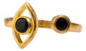 Spiritual Eye Black Onyx Stone & Gold Dainty Stackable Ring, Size 4