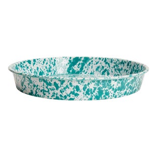 Crow Canyon Home Splatterware, Cocktail Tray/Deep Dish Pizza Pan in Turquoise & White For Sale