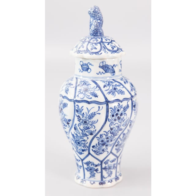 Boch Freres Keramis Antique Chinoiserie Dutch Delft Faience Floral Lidded Vase Ginger Jar For Sale - Image 4 of 10