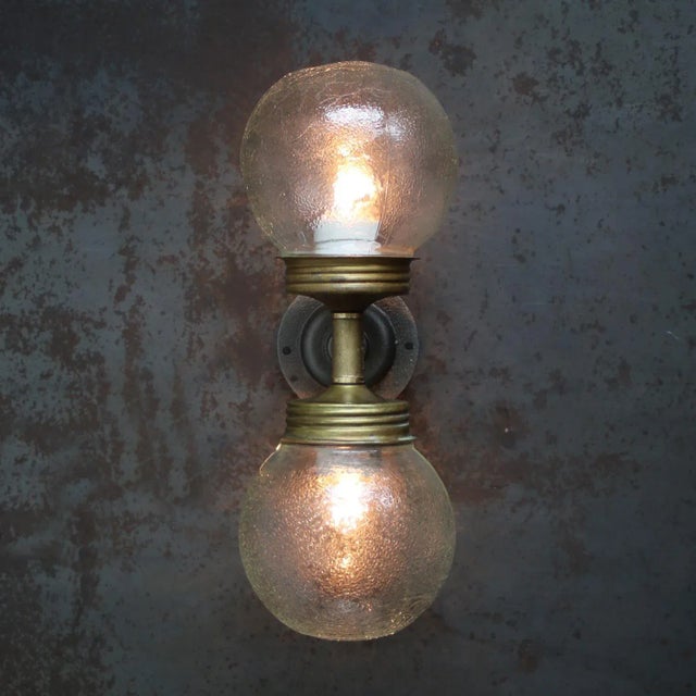 Vintage Double Sconce in Cast Iron with Frosted Glass and Brass For Sale - Image 4 of 10