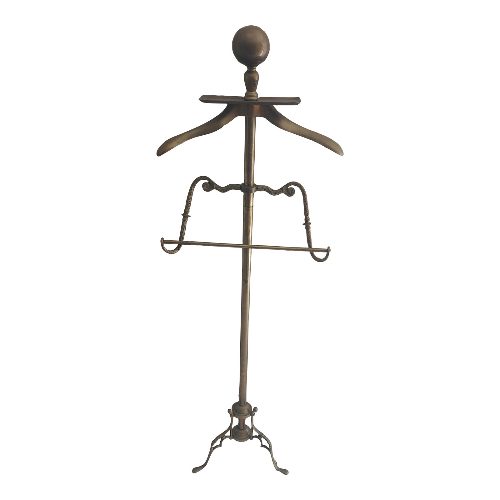 Vintage Art Deco Brass Gentleman's Valey Stand With Cannon Ball 1950's ...