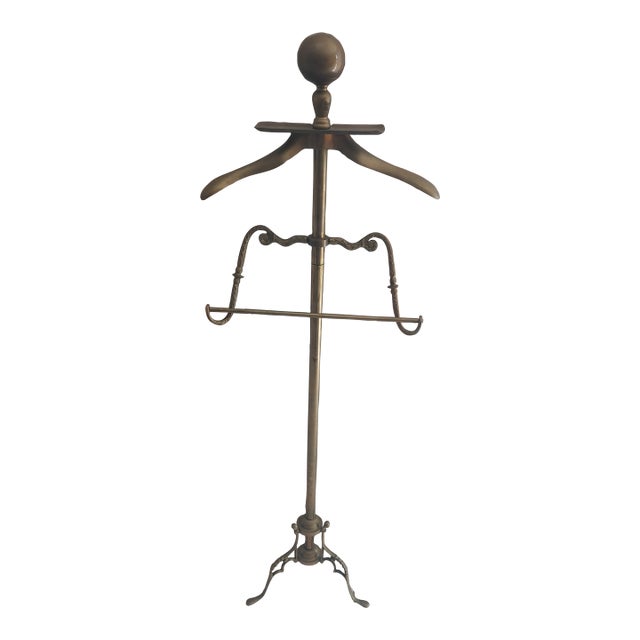 Vintage Art Deco Brass Gentleman's Valey Stand With Cannon Ball 1950's- 1960's Garment Rack. For Sale