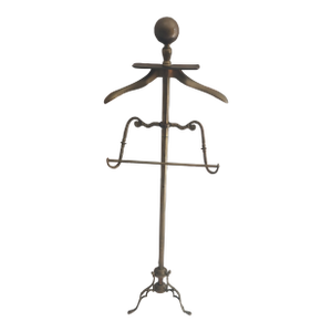 Vintage Art Deco Brass Gentleman's Valey Stand With Cannon Ball 1950's- 1960's Garment Rack.