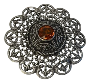 Ottoman Style Turkish Silver Brooch or Veil Pin with Moorish Filigree Lace