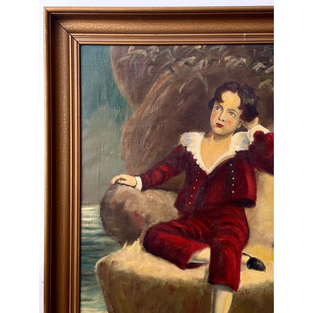 Figurative Vintage Oil Painting Portrait "The Red Boy" Framed For Sale - Image 3 of 13