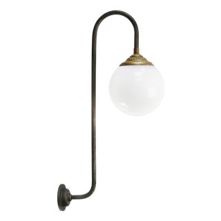 White Opaline, Cast Iron & Brass Wall Light For Sale