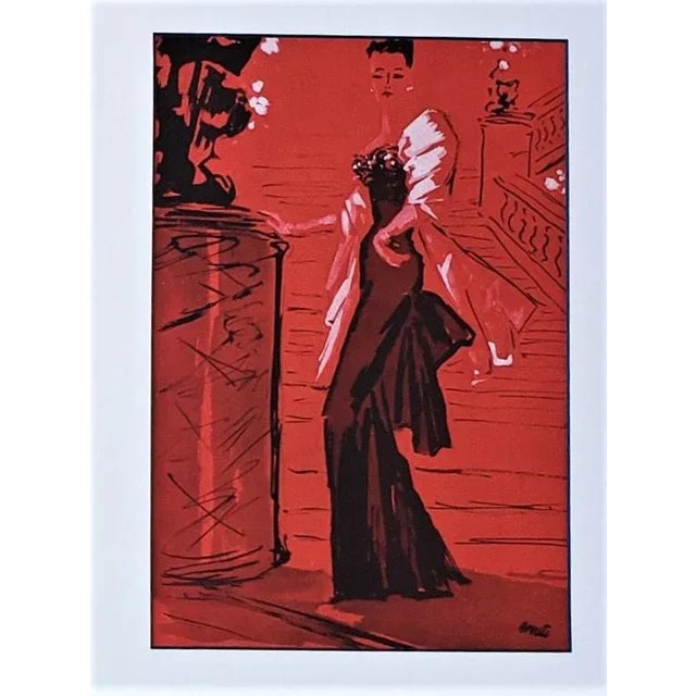 1940s 1948 French Fashion Prints-Benito,set of 2, Matted For Sale - Image 5 of 8