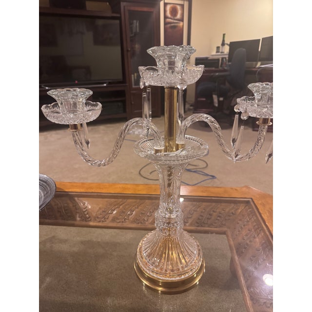 Vintage Glass Candelabra Crystal Clear Mid Century Candle Light Holder For Sale - Image 9 of 10