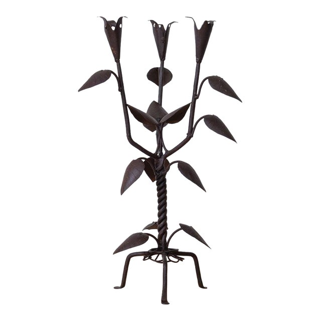 1930s French Iron Leaf Candlestick For Sale