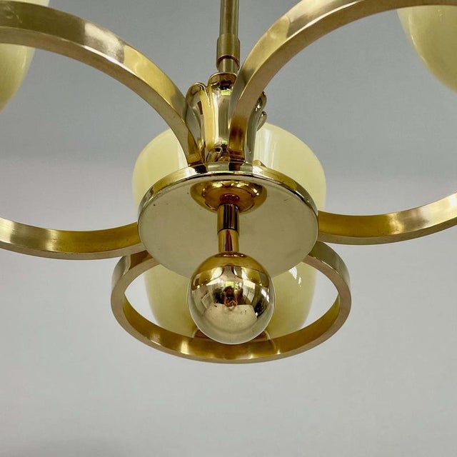 Art Deco Opaline Glass and Brass Chandelier, Germany, 1930s For Sale - Image 11 of 18
