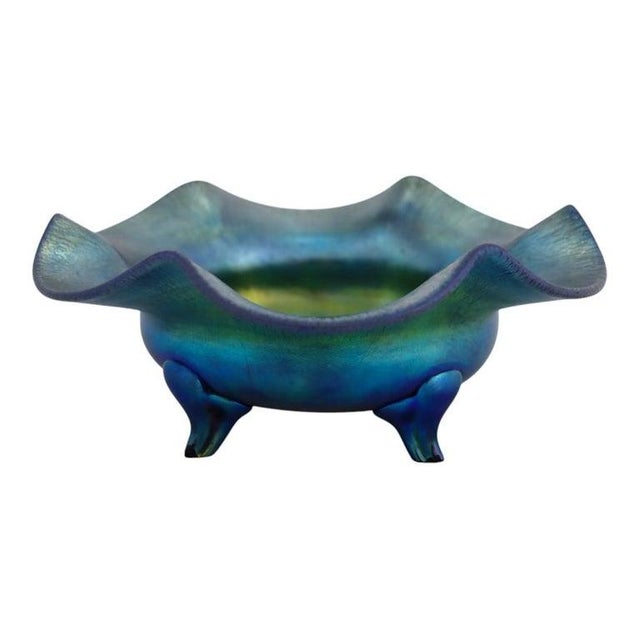 Arts & Crafts Arts & Crafts Steuben Blue Aurene Footed Candy Dish Numbered C1920 For Sale - Image 3 of 8